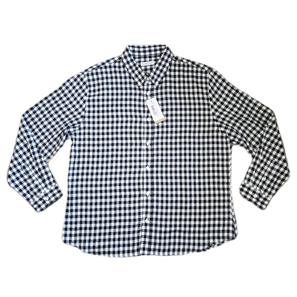 Cotton & Co Men’s XXL Navy White Check Button Down Shirt Long Sleeve Cotton NWT